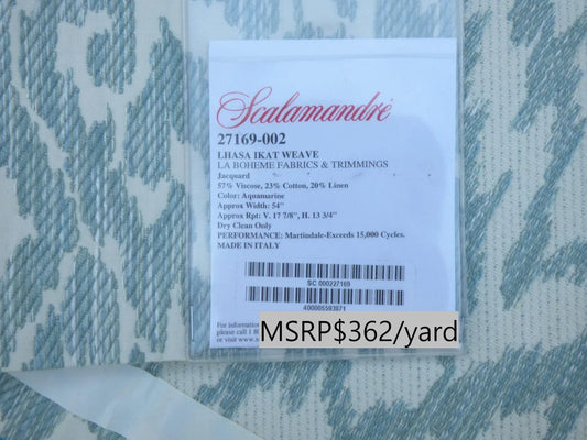 9 Berkbox49 Scalamandre Square Lhasa Ikat Weave Jacquard Aquamarine MSRP USD 362/yard