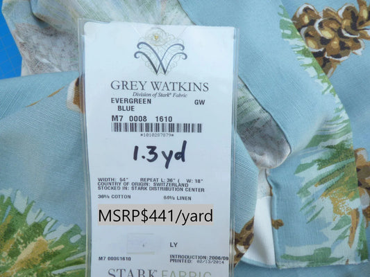 3 Berkbox50 Scalamandre Square Evergreen Blue Print 1.3yd MSRP USD 441/yard