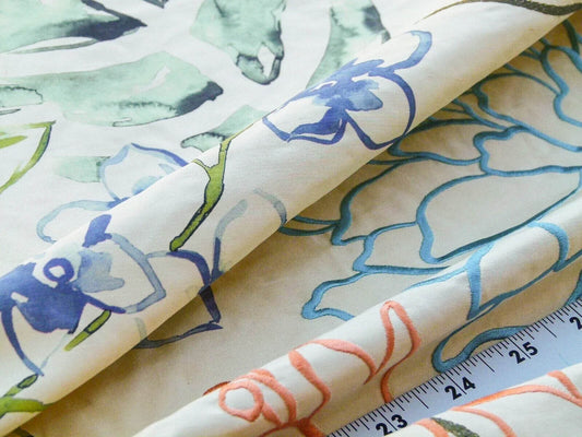 Scalamandre Fantasy Garden "apricot" Blues Cream Purple Green Pink Silk Print Embroidery MSRP USD 342/Y