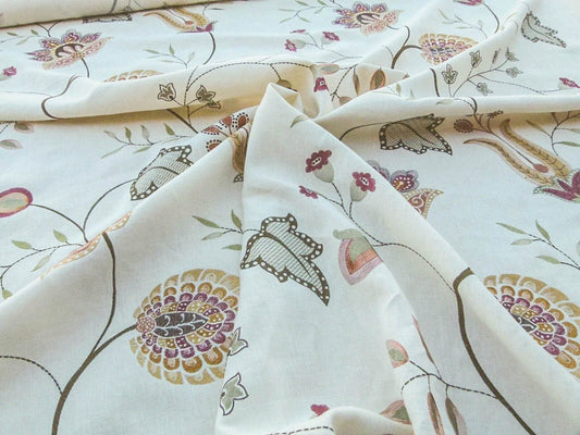 By Yard Scalamandre Mangalore Brown/multi Red Orange Mustard Gold Pomegranate Tulip Embroidery On Linen Heavy! MSRP USD 240/Y