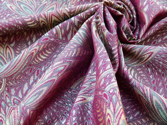 Scalamandre Napoli Bordeaux Red Gold Feather Paisley Silk Lampas MSRP USD 236/Y Grey Watkins