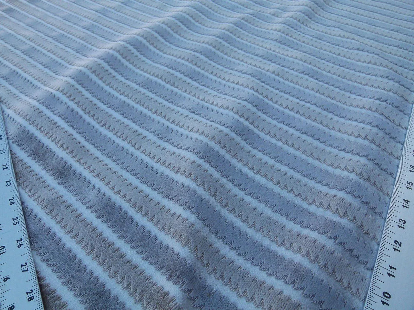 Scalamandre La Foltiere Shadow Grey Silver Pewter Cut Velvet Stripe Old World Weavers MSRP USD 284