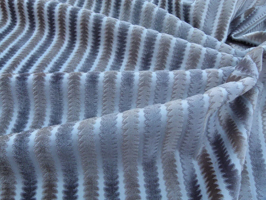 Scalamandre La Foltiere Shadow Grey Silver Pewter Cut Velvet Stripe Old World Weavers MSRP USD 284