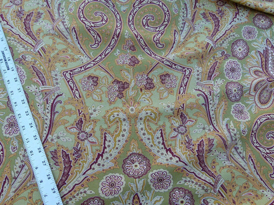 Scalamandre Orissa Moss Burgundy Print Linen Linen Cotton Print Paisley MSRP USD 276/Y Old World Weavers