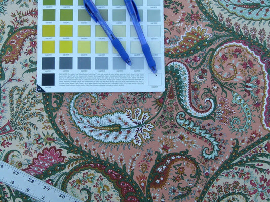 Scalamandre Ashkhabad Grey Watkins Multi On Olive Green Arabesque Paisley Old World Weavers Print MSRP USD 244/Y