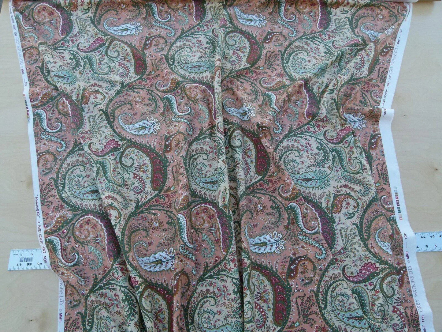 Scalamandre Ashkhabad Grey Watkins Multi On Olive Green Arabesque Paisley Old World Weavers Print MSRP USD 244/Y