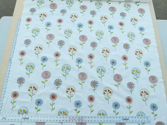 Scalamandre Fancy Work Teal Rust Red On White Modern Flower Power Embroidery MSRP USD 200/yard Old World Weavers