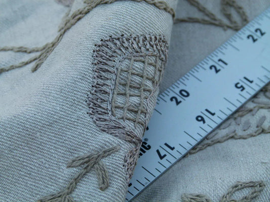 Scalamandre Kamala Taupe Embroidery Linen Heavy Grey Natural Old World Weavers Heirloom Hand Made MSRP USD 364/Y