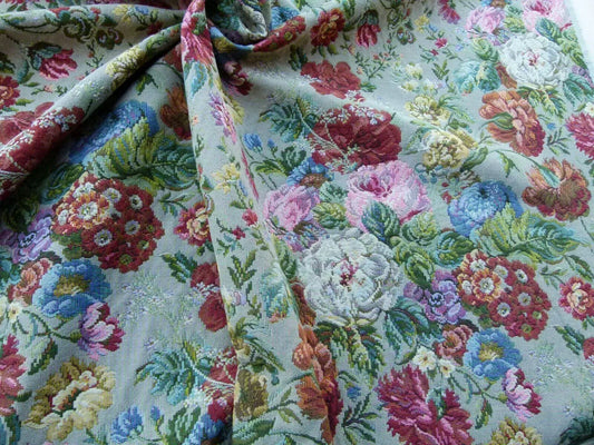 Scalamandre Veronica Taupe Rembrandt Rose Carnation Bouquet Red Green Pink Blue Old World Weavers Traditional Flower Tapestry MSRP USD 188