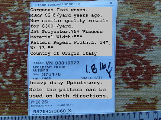 Scalamandre Accademy Filigree Tapestry In Autumn Red Orange Green Durable! Old World Weavers MSRP USD 216/YD