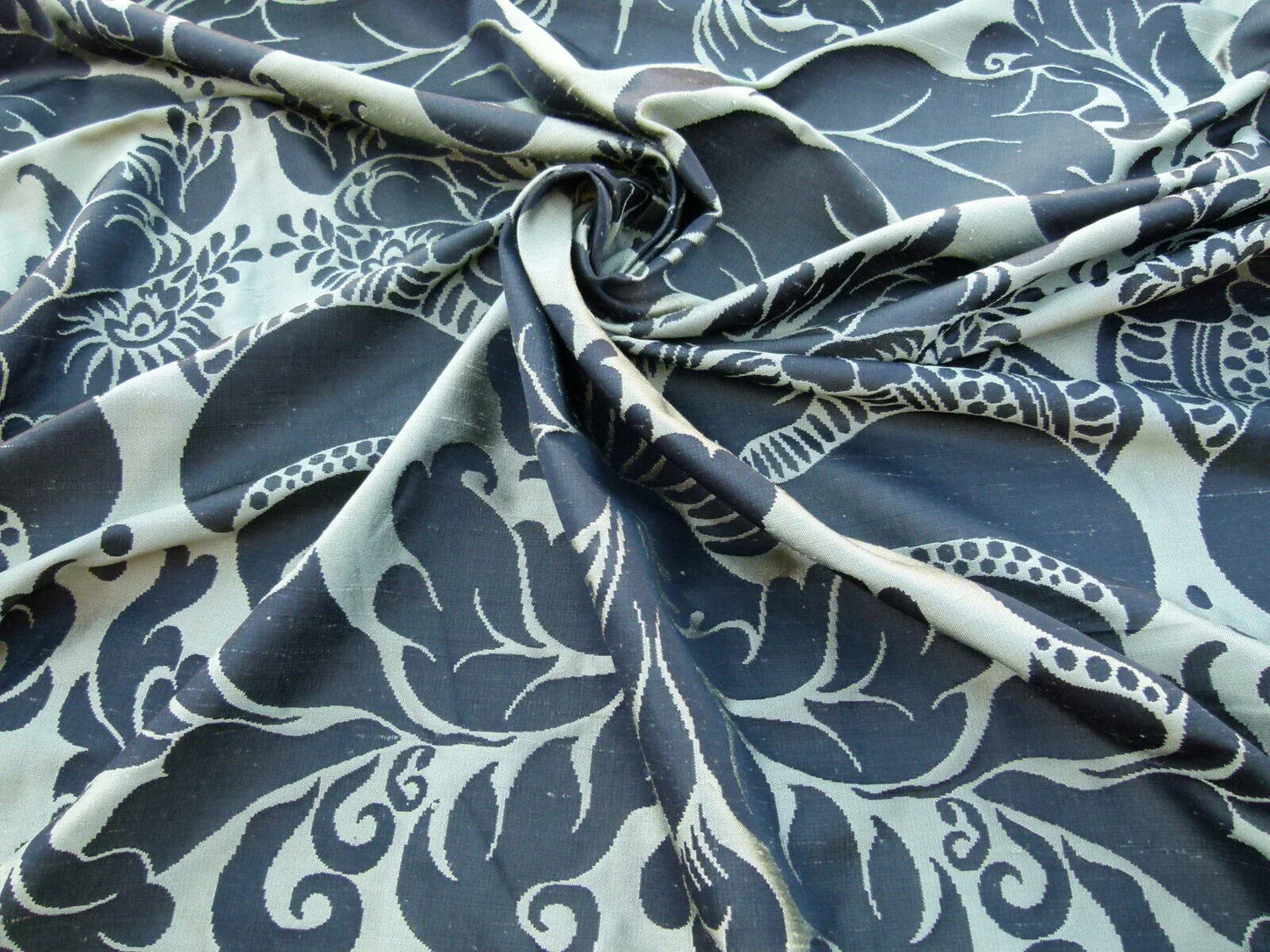 By Yard Scalamandre Old World Weavers Aspide Black Green Cornucopia Silk Reversible MSRP USD 522/Y