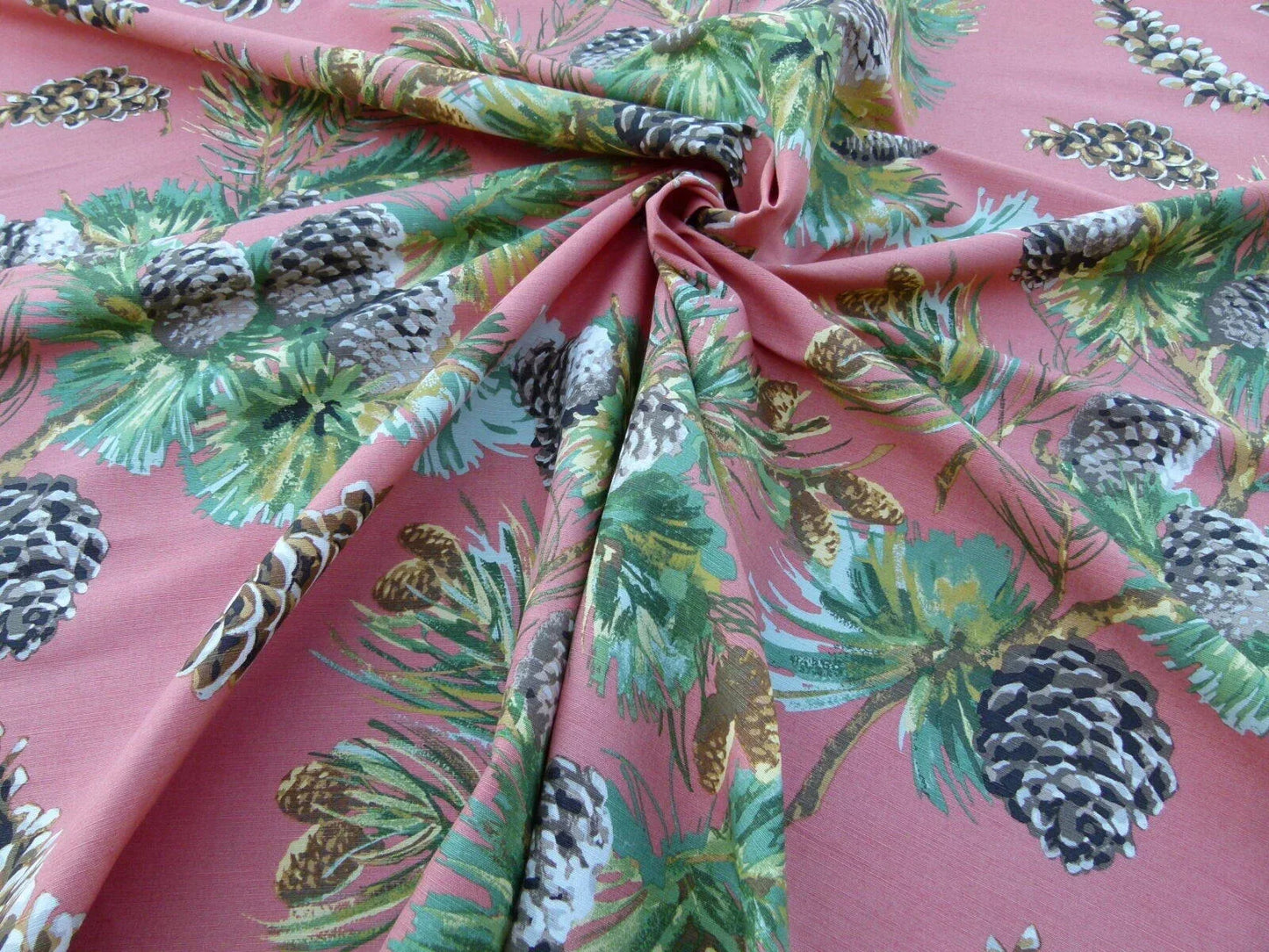 By Yd Scalamandre Evergreen Gw Salmon Pine Cone Hand Printed MSRP USD 441/Y