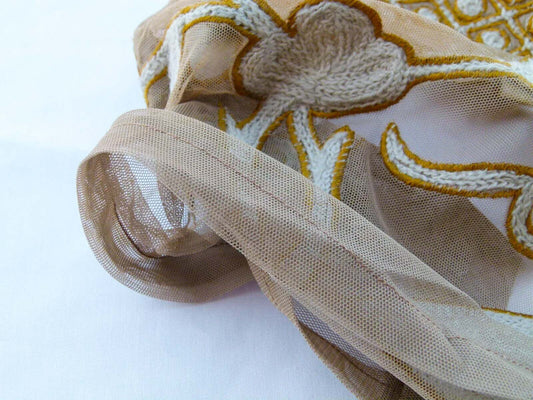 Scalamandre Sikandra Crewel Sheer Ivory Multi Wool Hand Crewel Old World Weavers MSRP USD 770/Y