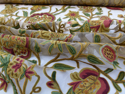 Scalamandre Sikandra Crewel Sheer Multi Wool Hand Crewel Old World Weavers MSRP USD 770/Y