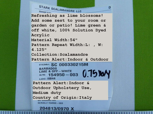 Scalamandre " Barbados Lime & Off White Outdoor Tropical Wide Stripe MSRP USD 138/Y Old World Weavers"