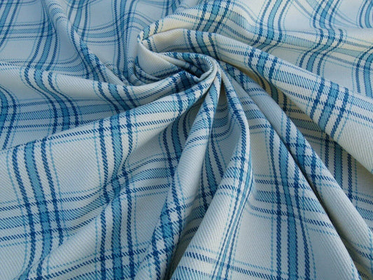 Scalamandre Bynam Check Grey Watkins Blue White Plaid Cotton MSRP USD 128/Y Old World Weavers