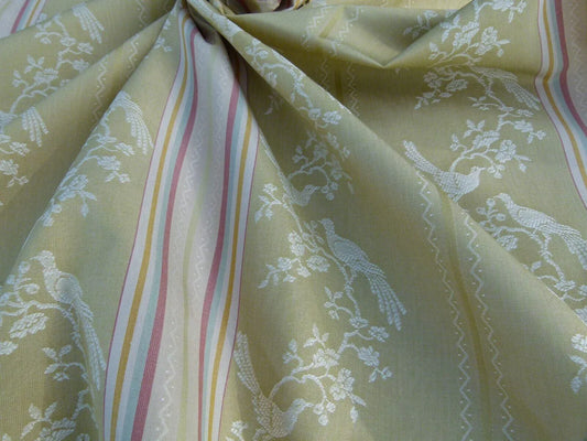 Scalamandre Fine Feathers Champagne Birds and Berry Bush Grey Watkins Woven Classic Chinese Garden Bird Stripe MSRP USD 233/Y Old World Weavers