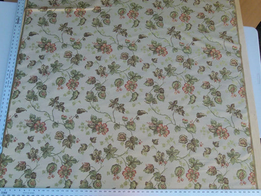By Yard Scalamandre Lucinda Biscuit Floral Vine Foliage Red Green Old World Weavers MSRP USD 176/Y