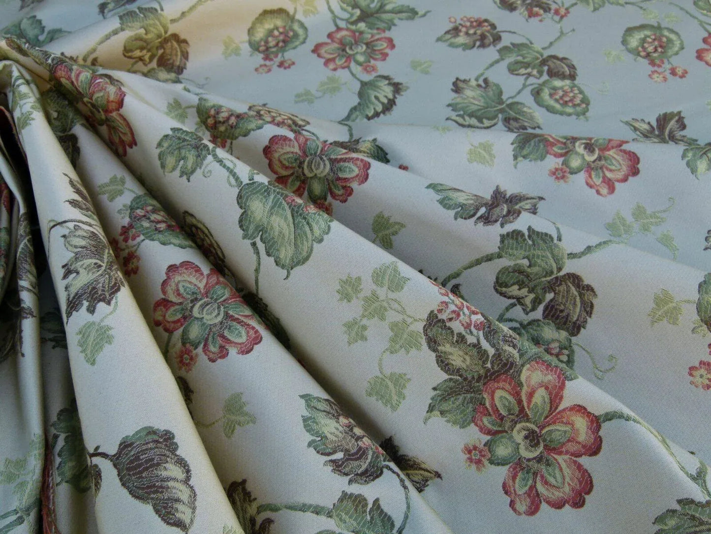 By Yard Scalamandre Lucinda Biscuit Floral Vine Foliage Red Green Old World Weavers MSRP USD 176/Y