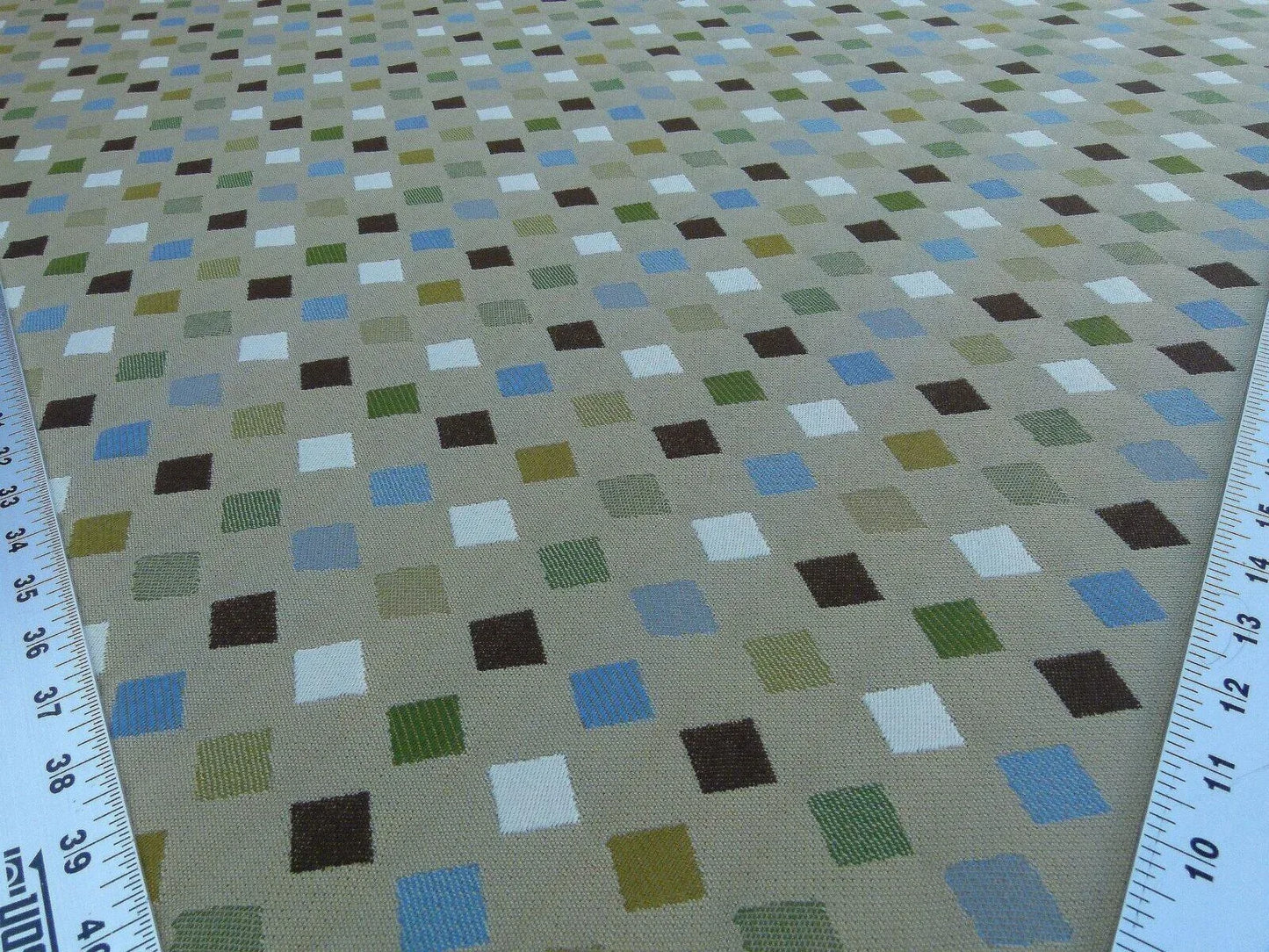 By Yard Breezeway Green Mult On Desert Tan Woven Diamond Dot MSRP USD 222/y Fonthill Old World Weavers