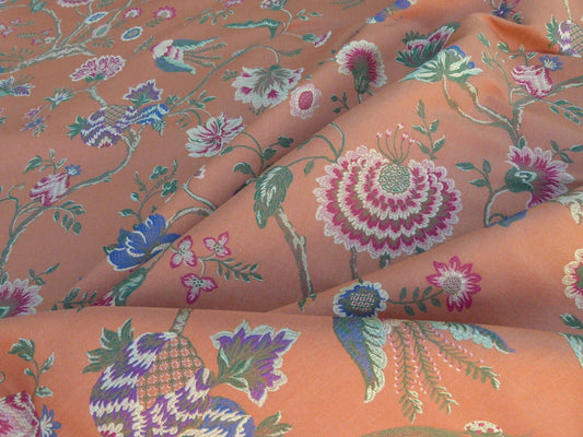 Scalamandre Utopian Garden Grey Watkins Salmon Pink Renaissance Floral & Fruits Butterfly Snail Old World Weavers Flower Lampas MSRP USD 408/y