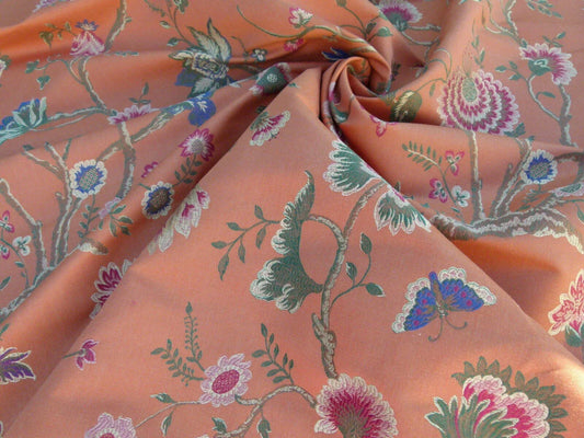 Scalamandre Utopian Garden Grey Watkins Salmon Pink Renaissance Floral & Fruits Butterfly Snail Old World Weavers Flower Lampas MSRP USD 408/y