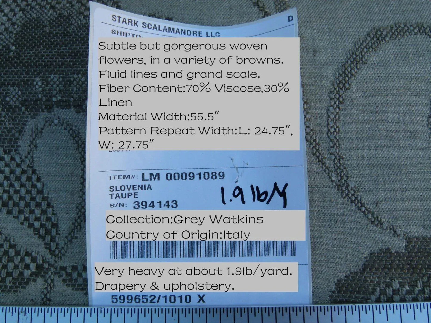 Scalamandre Slovenia Grey Watkins Taupe Big Flower Chenille Heavy! Old World Weavers MSRP USD 290/Y