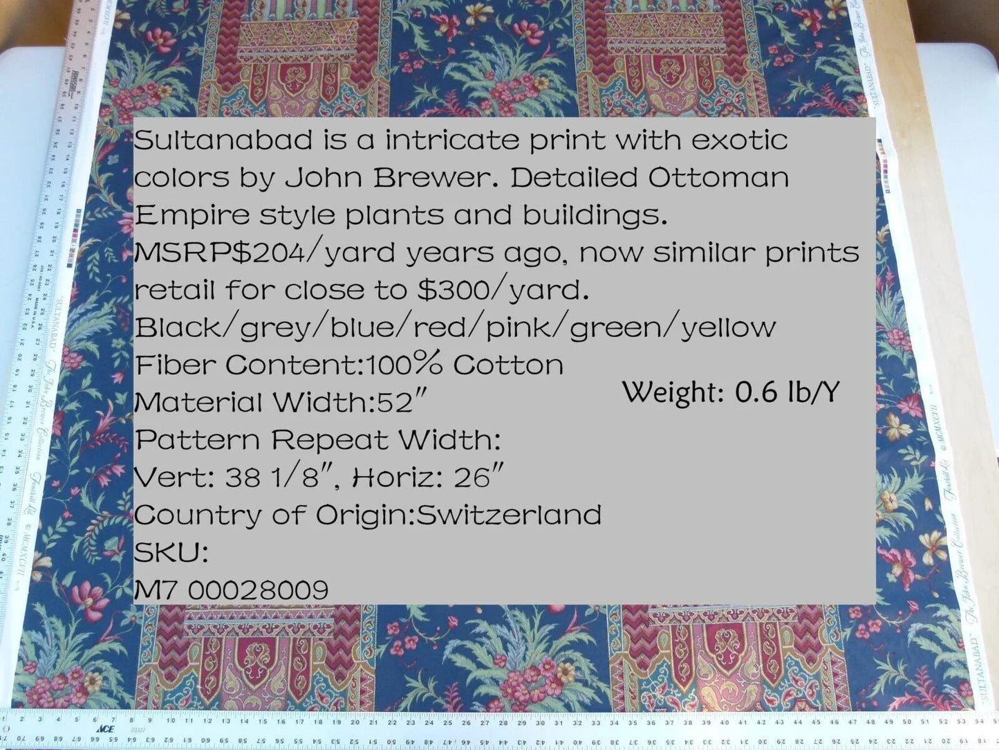 Scalamandre Sultanabad Fonthill Black Turkish Print Blue Old World Weavers MSRP USD 204/Y