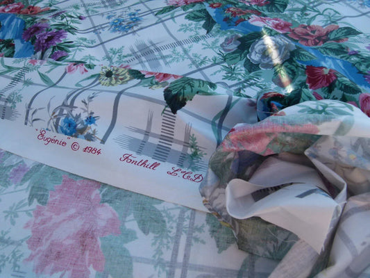 By Yard Scalamandre Eugenie Multi On Blue Chintz Tromp D’oeil Satin Sache Rose Garland MSRP USD 288/Yd