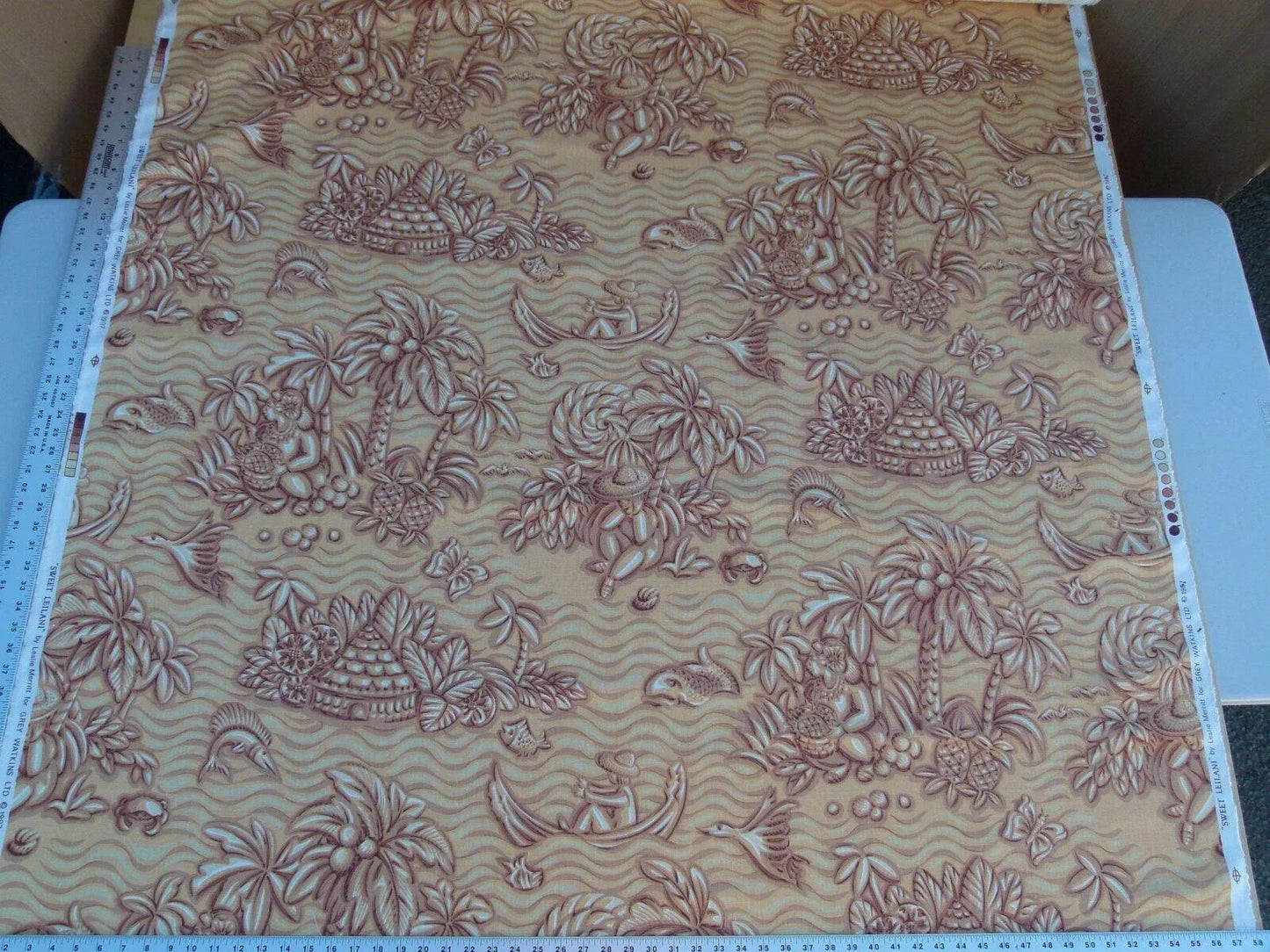 By Yd Scalamandre Sweet Leilani Mango Orange Red Linen Hawaii Grey Watkins MSRP USD 96/Y