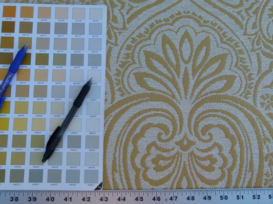 Scalamandre Rodinia Sunshine Yellow Gold White Organic Cotton Classic Damask Chenille Old World Weavers MSRP USD 168
