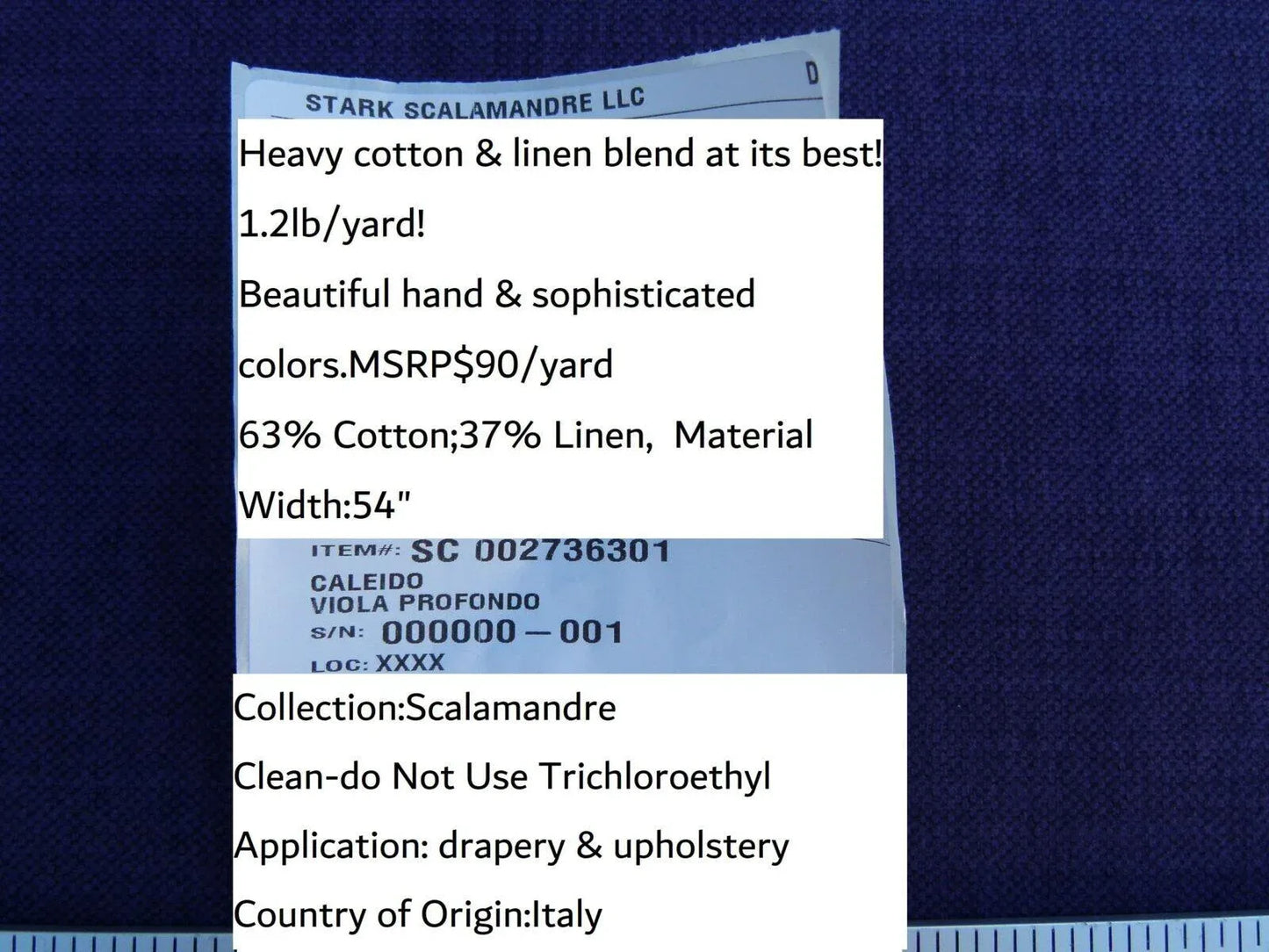 Scalamandre Caleido Viola Profondo Deep Purple Cotton Linen Old World Weavers Heavy MSRP USD 120/y