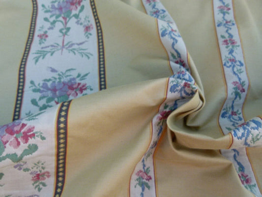 By Yd Scalamandre Fonthill Josephine Multi Sand Yellow White Cotton Floral Stripe Neoclassical MSRP USD 204/Y