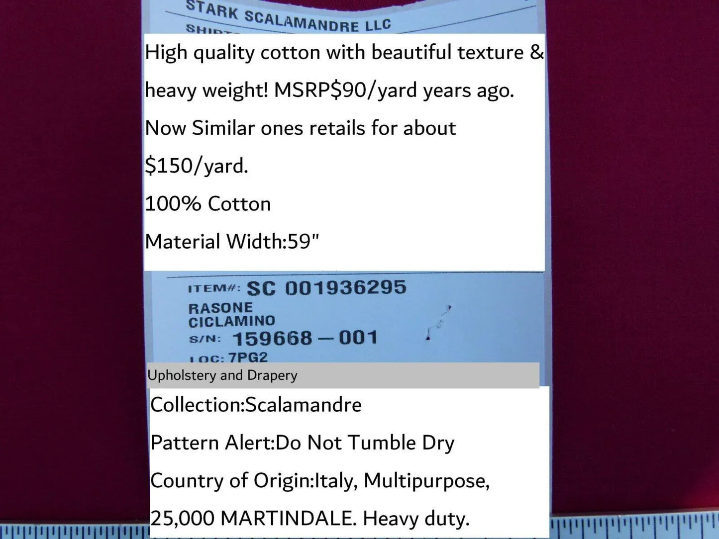 Scalamandre Old World Weavers Rasone Ciclamino Cyclamen Flower Rose Pink 100% Cotton Heavy MSRP USD 150/Y