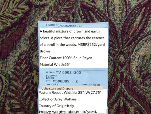 Scalamandre Bolivar Brick Red Gold Latin American Archeology Grey Watkins Brown Gold MSRP USD 252/Y
