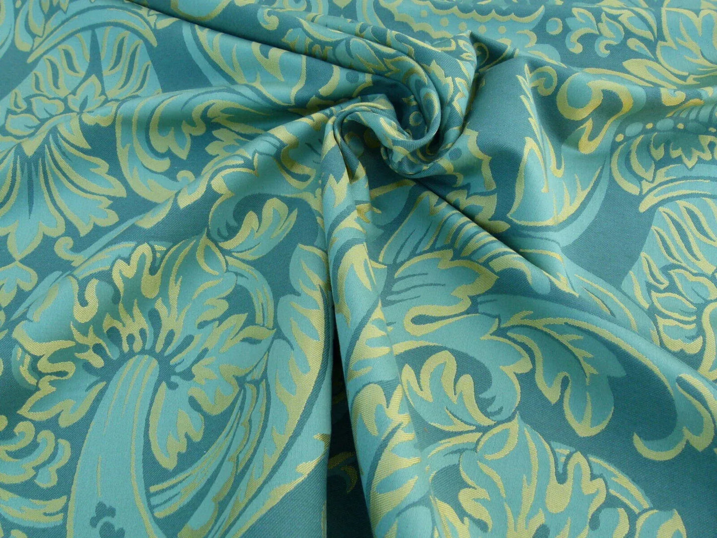 Scalamandre Chagall Green Jade Gold Renaissance Cotton Damask Old World Weavers MSRP USD 152/y