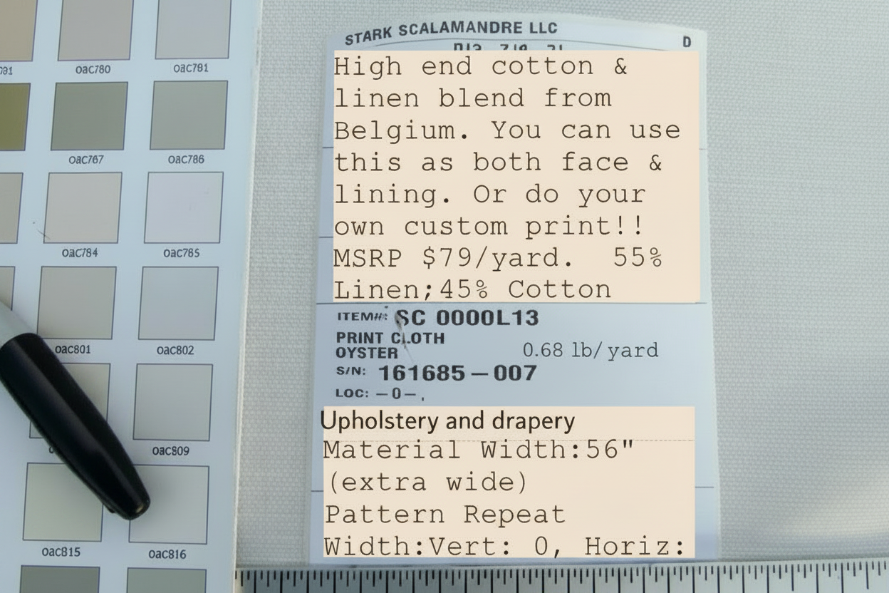 by yard Scalamandre Old World Weavers Print Cloth Oyster White Linen Cotton Solid MSRP USD 79/Y