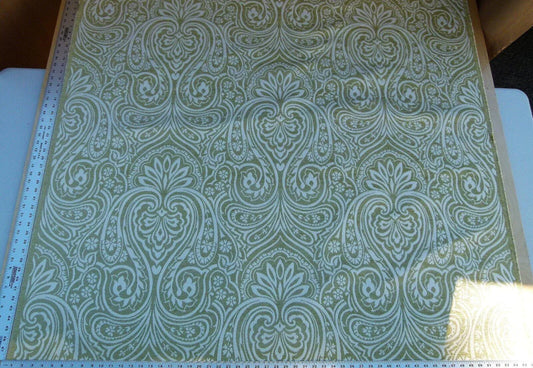 Scalamandre Rodinia Grass Green Creame White Organic Cotton Classic Damask Chenille Old World Weavers MSRP USD 168