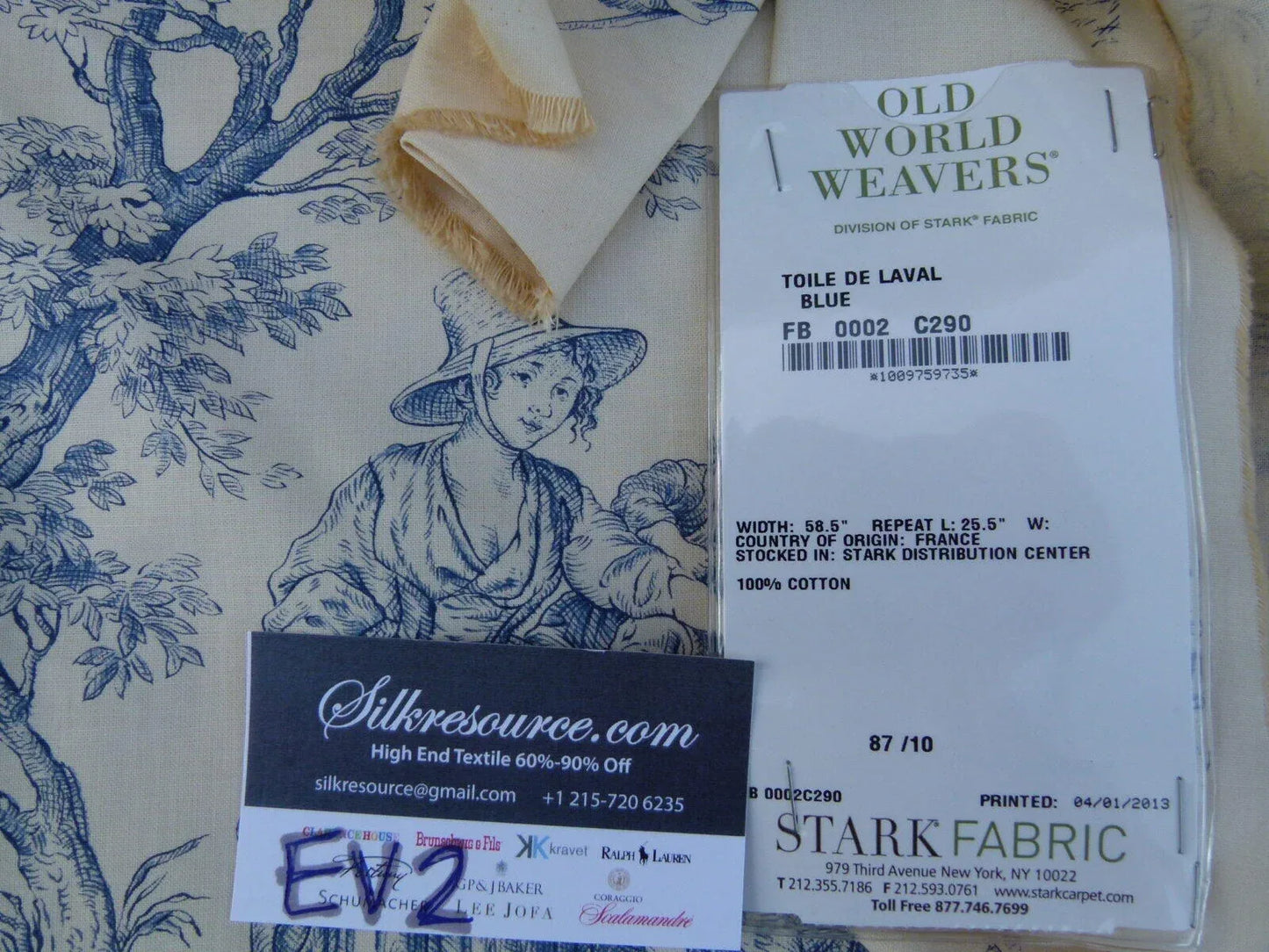 4 Ev2 Scalamandre 2.4 Yards Toile De Laval Blue Cream Figurative Cotton Print French