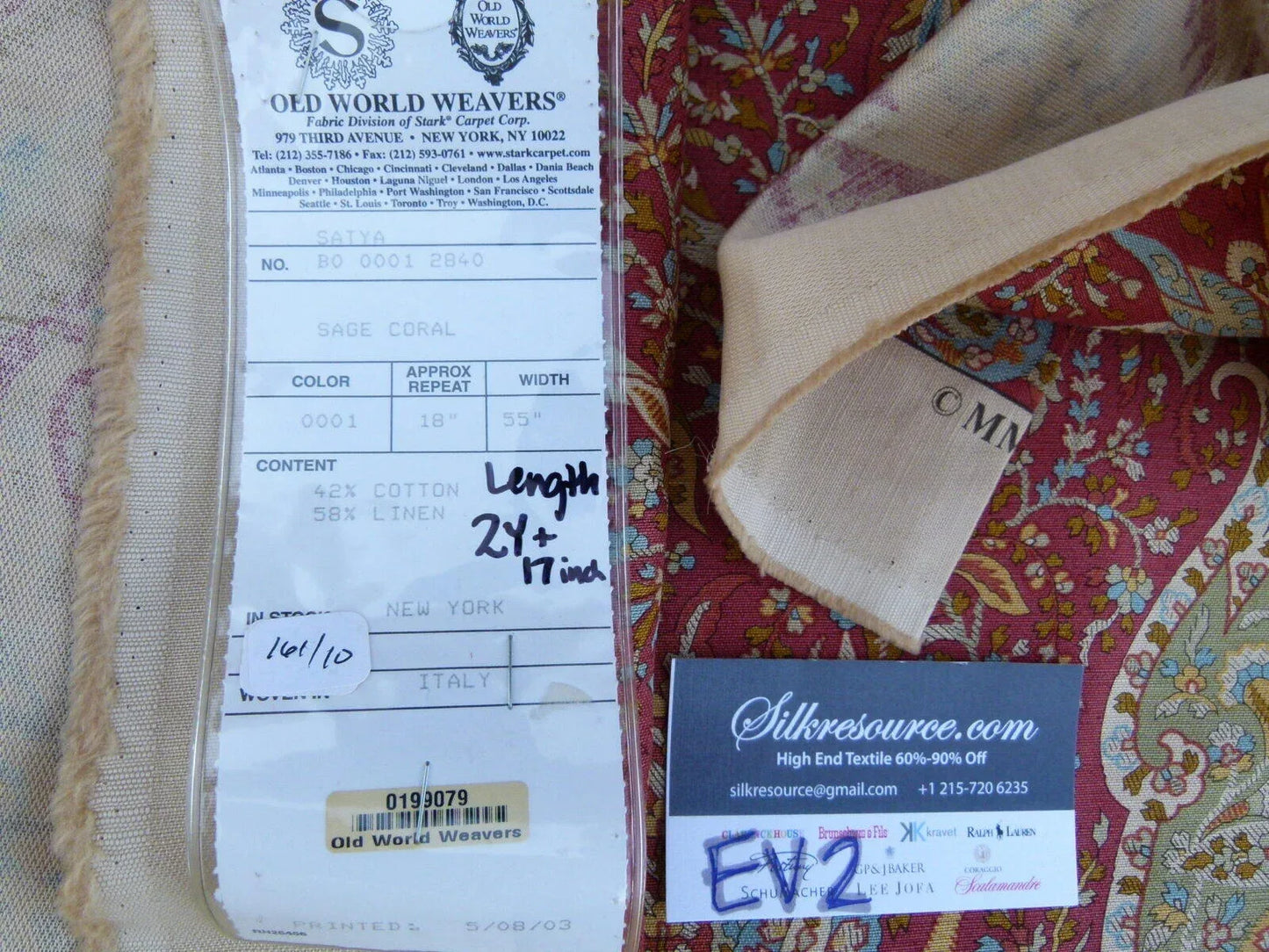 6 Ev2 Scalamandre Satya Sage Coral Red Exotic Foliage Print Italy