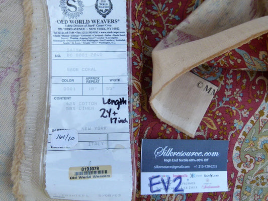 6 Ev2 Scalamandre Satya Sage Coral Red Exotic Foliage Print Italy