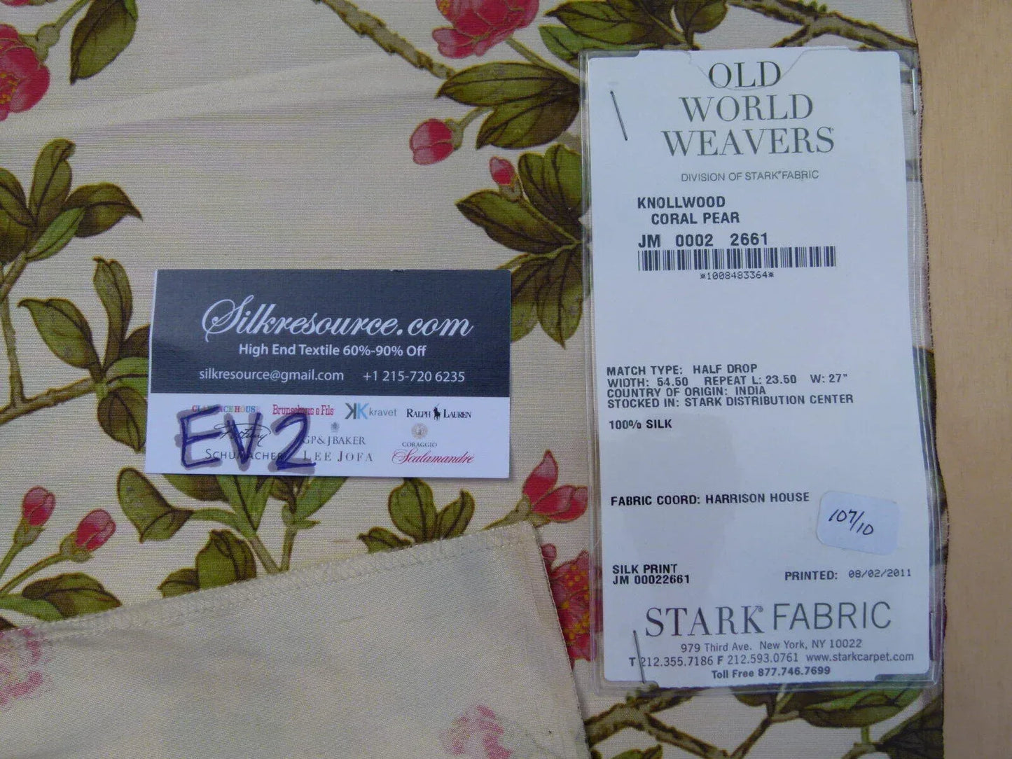 14 Ev2 1.2y Scalamandre Knollwood Coral Pink Cherry Blossom Print Silk