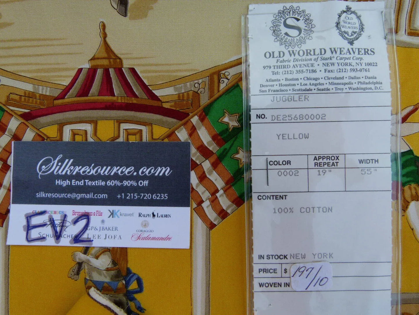 19 Ev2 1.2y Scalamandre Juggler Yellow Cotton Circus Print