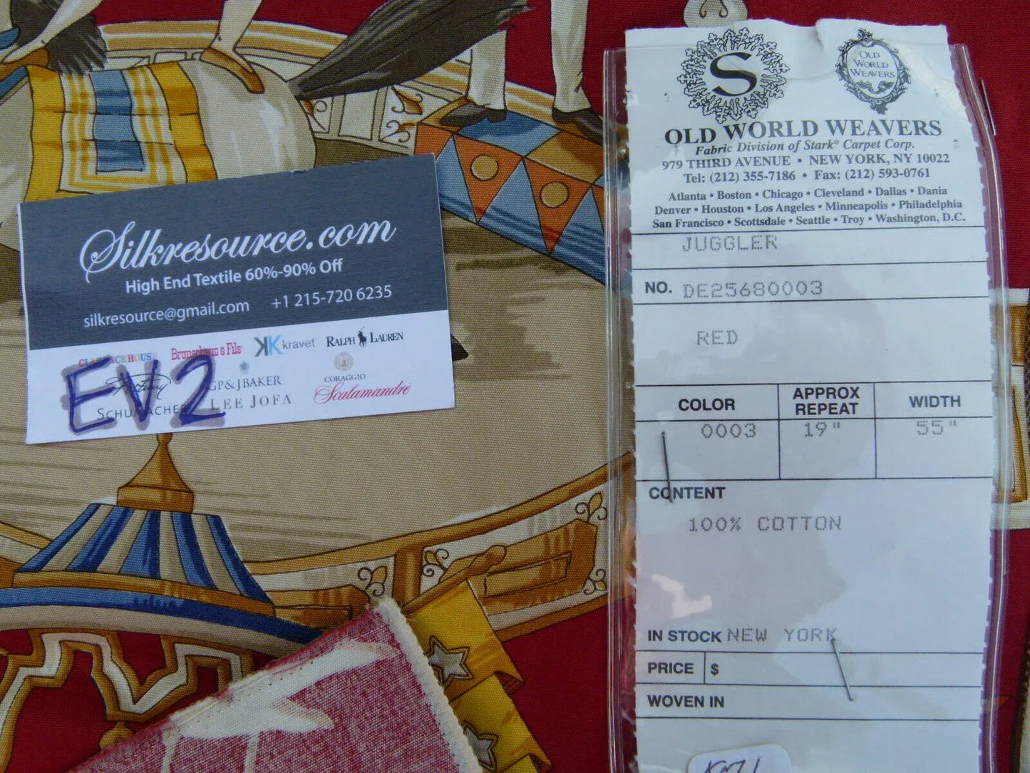 20 Ev2 1.2y Scalamandre Juggler Red Cotton Circus Print