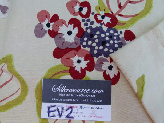 26 Ev2 1.2y Scalamandre Miranda Red Violet Floral Cotton Print Embroidery MSRP USD646/Yard