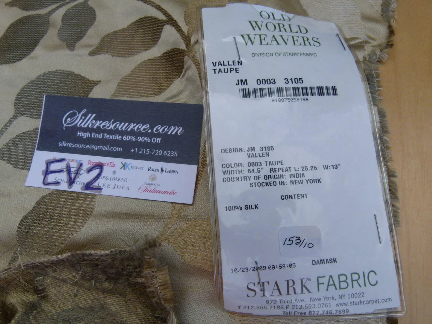 31 Ev2 1.3y Scalamandre Vallen Taupe Tan Grey Silk Leaf Woven