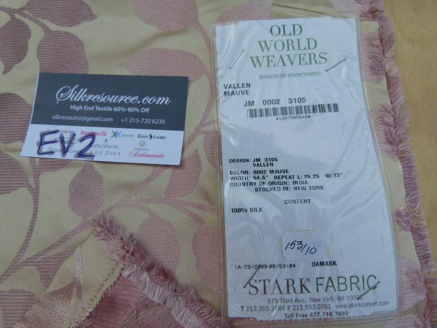 32 Ev2 1.3y Scalamandre Vallen Mauve Pink Silk Leaf Woven