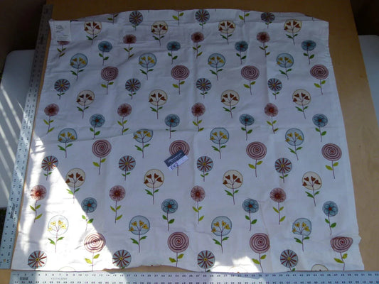 39 Ev2 1.2y Scalamandre Fancy Work Teal Rust Red On White Modern Flower Power Embroidery MSRP USD 200/yard