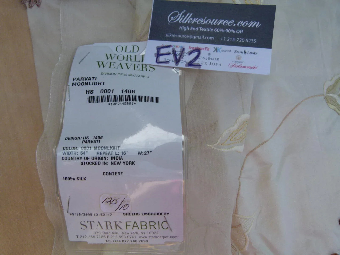 42 Ev2 2.4y Scalamandre Parvati 100% Silk Organza Sheer Embroidery Floral Moonlight