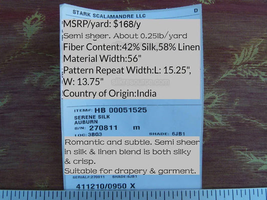 Scalamandre Serene Semi Sheer Silk Auburn Red Gold Double Organza Old World Weavers MSRP USD 168/y